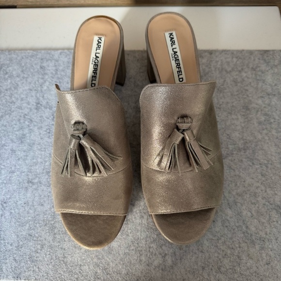 Karl Lagerfeld Women's Gold Metallic Tassel Mules - Picture 5 of 6